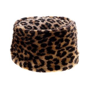 Pillbox Hat, leopard print faux fur